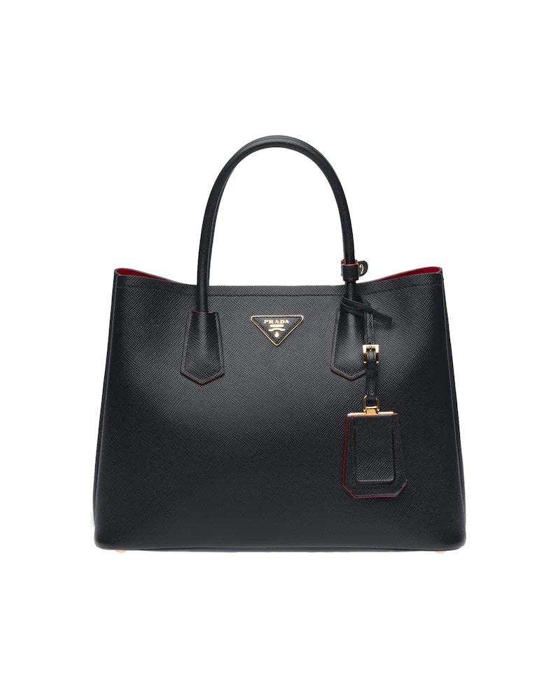 Prada Saffiano Double Bag, Medium Leather Tote, Gold Hardware