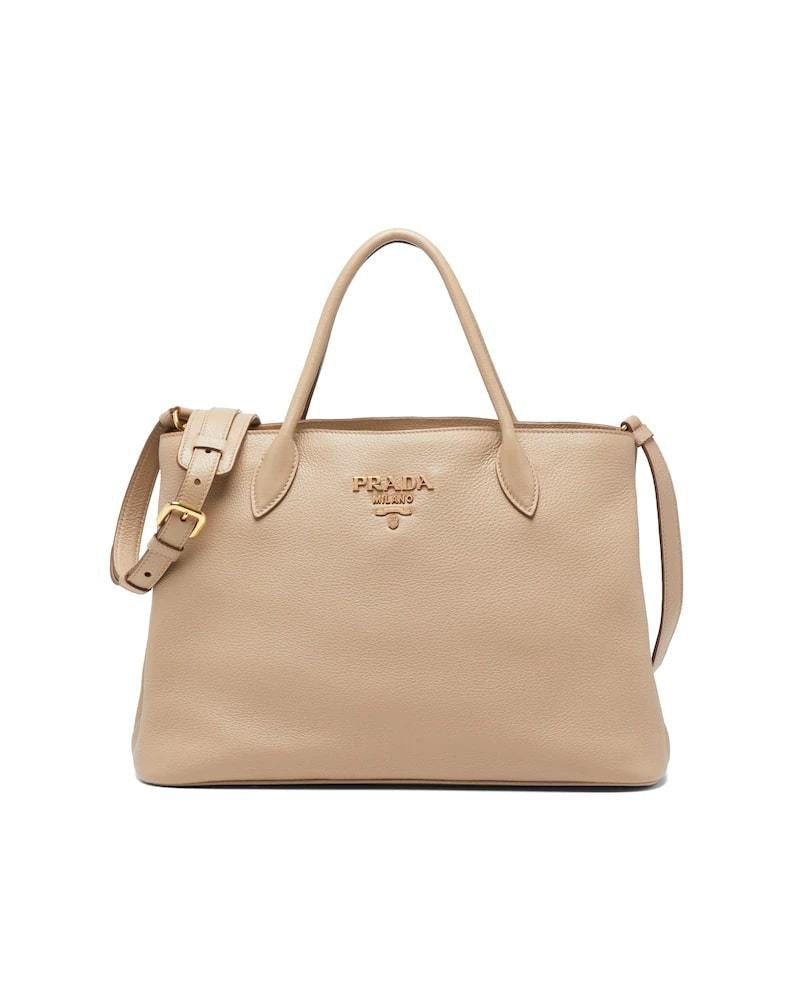 Prada Style Leather Handbag, Double Handle, Adjustable Strap