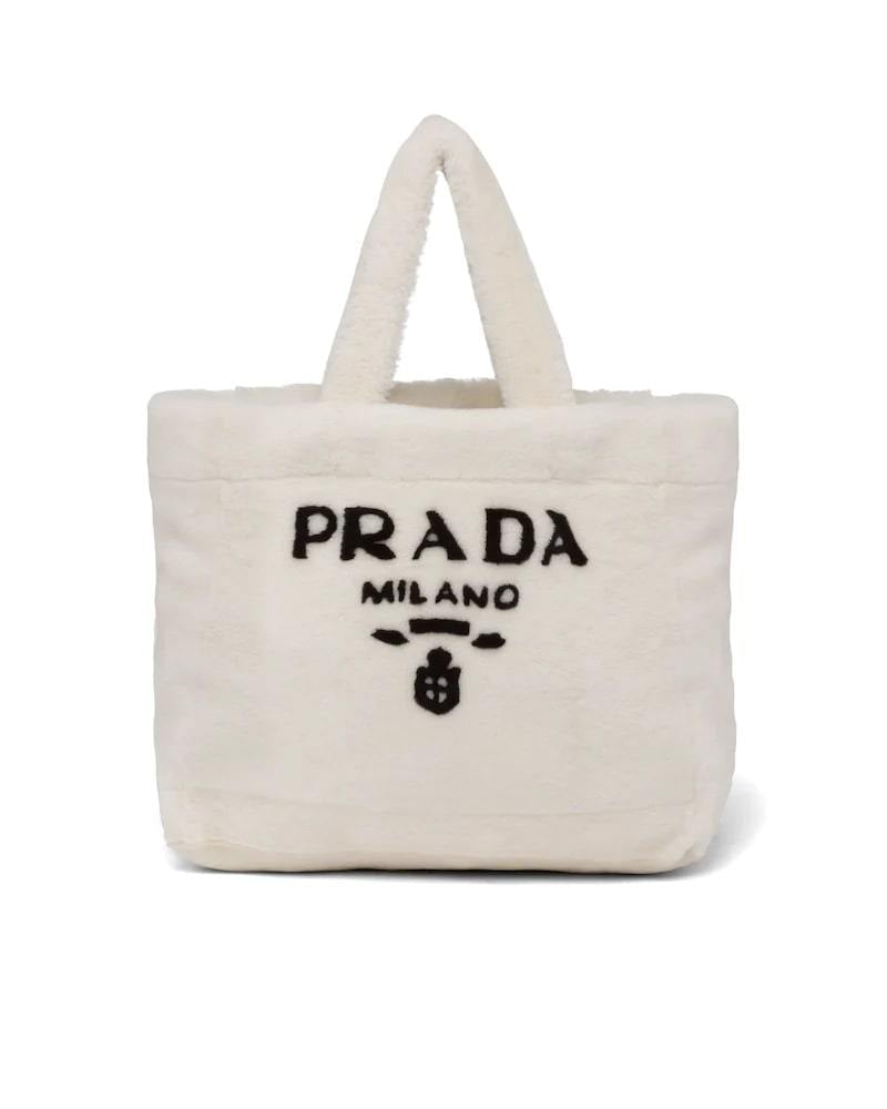 Shearling Tote Bag, Prada Logo, Intarsia, Metal Hardware