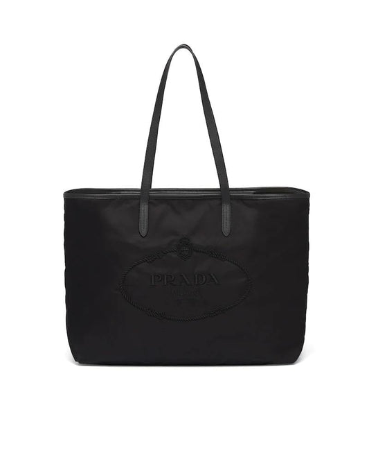 Prada Nylon Tote Bag, Saffiano Leather, Embroidered Logo