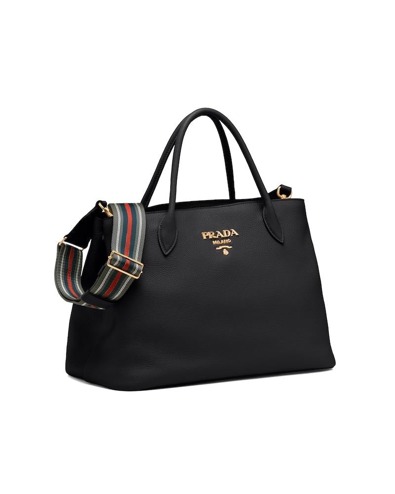 Prada Style Leather Handbag, Double Handle, Adjustable Strap