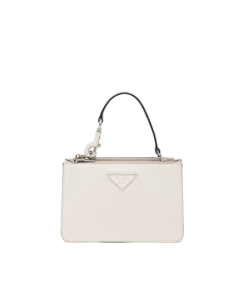 Prada Leather Handbag, Structured Shoulder Bag, Metal Logo