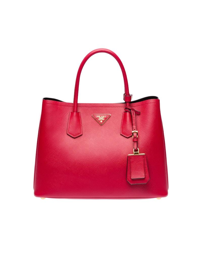 Prada Saffiano Double Bag, Medium Leather Tote, Gold Hardware