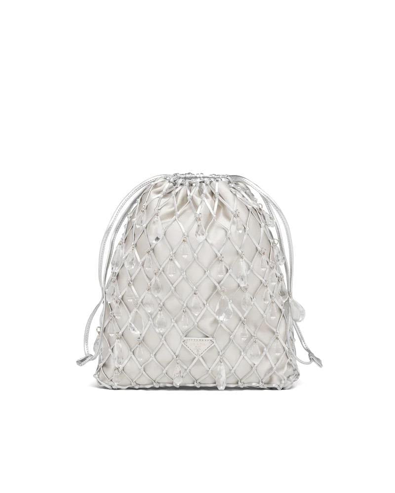 Prada Leather Mesh Clutch, Satin, Chain Strap