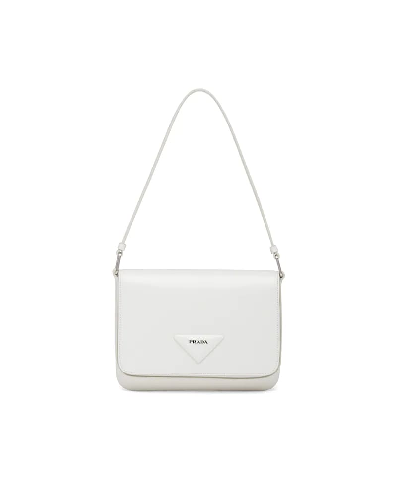 Brushed Leather Shoulder Bag, Prada Logo Flap, Nappa Lined
