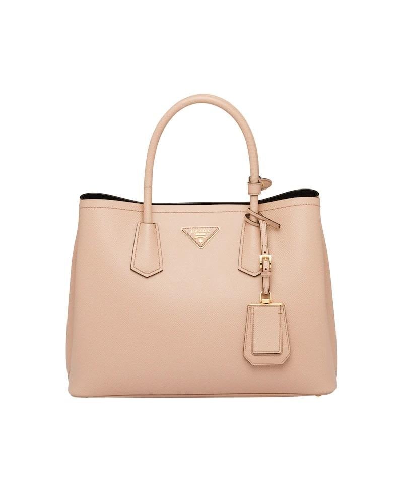 Prada Saffiano Double Bag, Medium Leather Tote, Gold Hardware