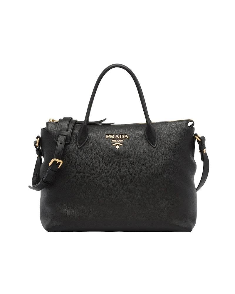 Designer Leather Handbag, Prada Double Strap Bag, 35cm