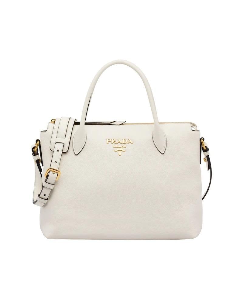Prada Leather Handbag, Dual Strap, Adjustable, Zipper