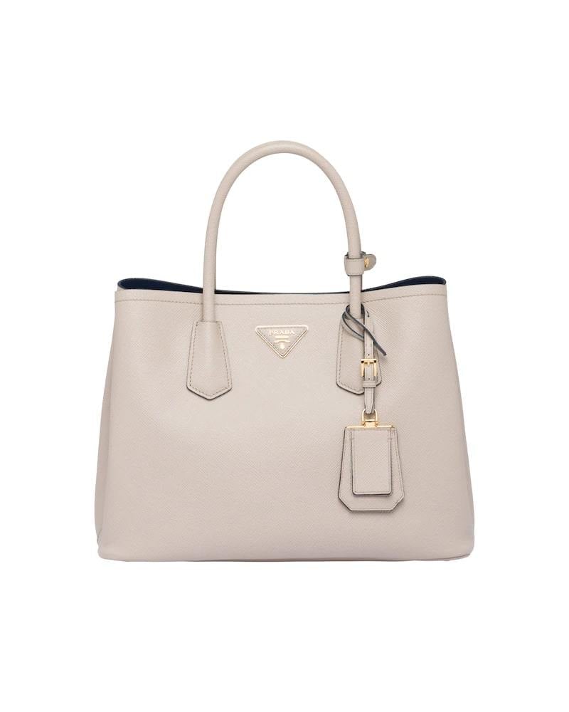 Prada Saffiano Double Bag, Medium Leather Tote, Gold Hardware
