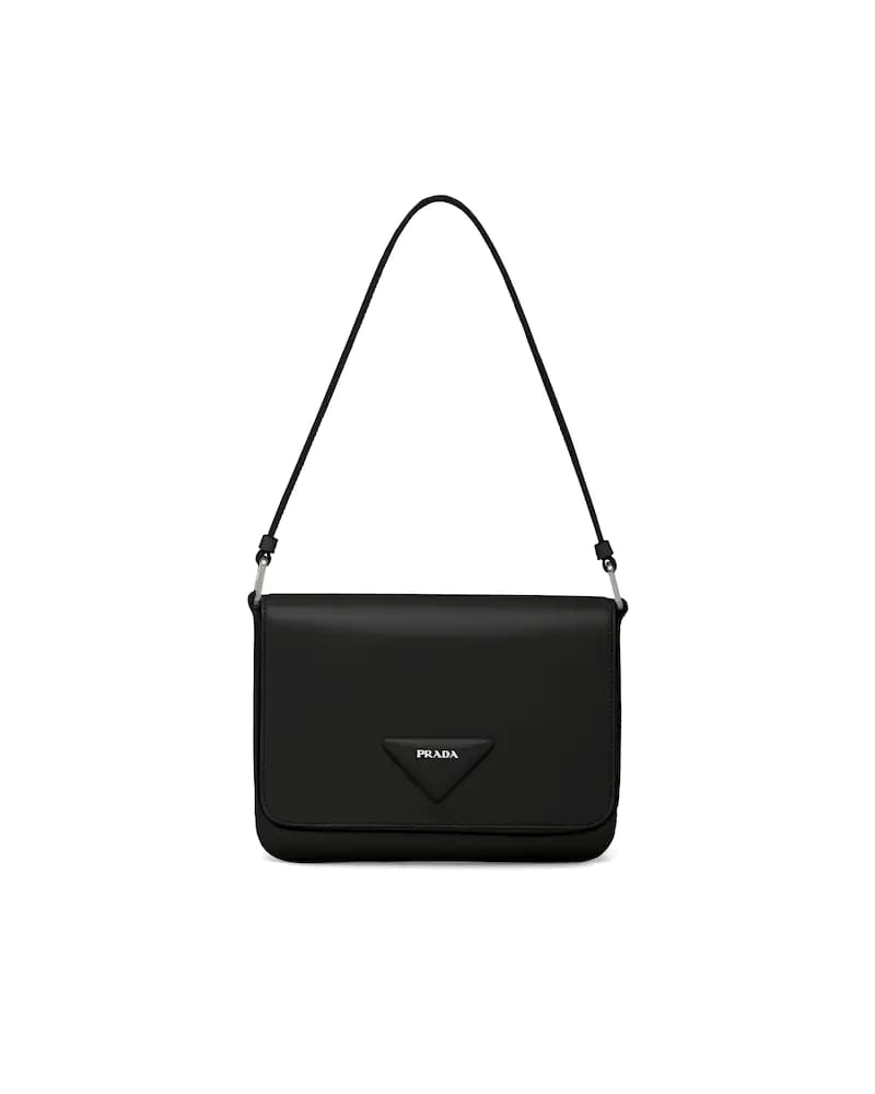 Brushed Leather Shoulder Bag, Prada Logo Flap, Nappa Lined