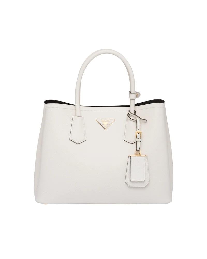 Prada Saffiano Double Bag, Medium Leather Tote, Gold Hardware
