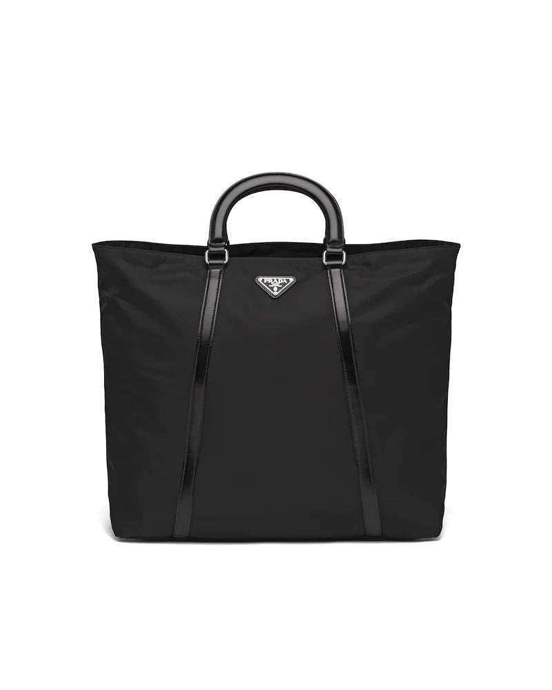 Prada Nylon Tote Bag, Large Leather Saffiano Accents