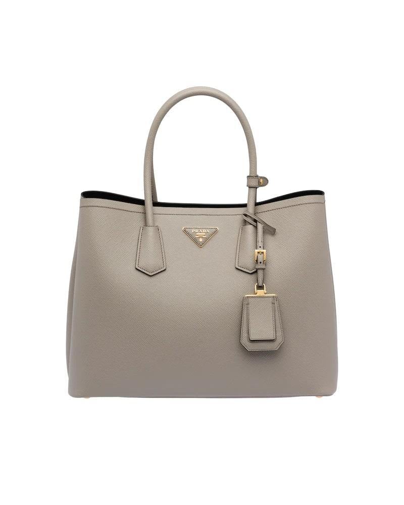 Prada Saffiano Double Bag, Medium Leather Tote, Gold Hardware