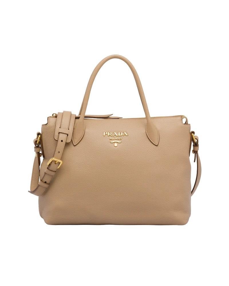 Prada Leather Handbag, Dual Strap, Adjustable, Zipper