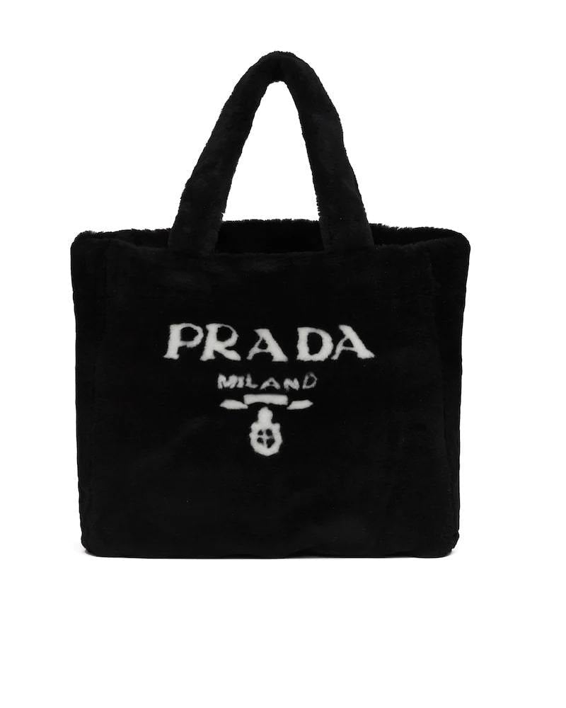Shearling Tote Bag, Prada Logo, Intarsia, Metal Hardware