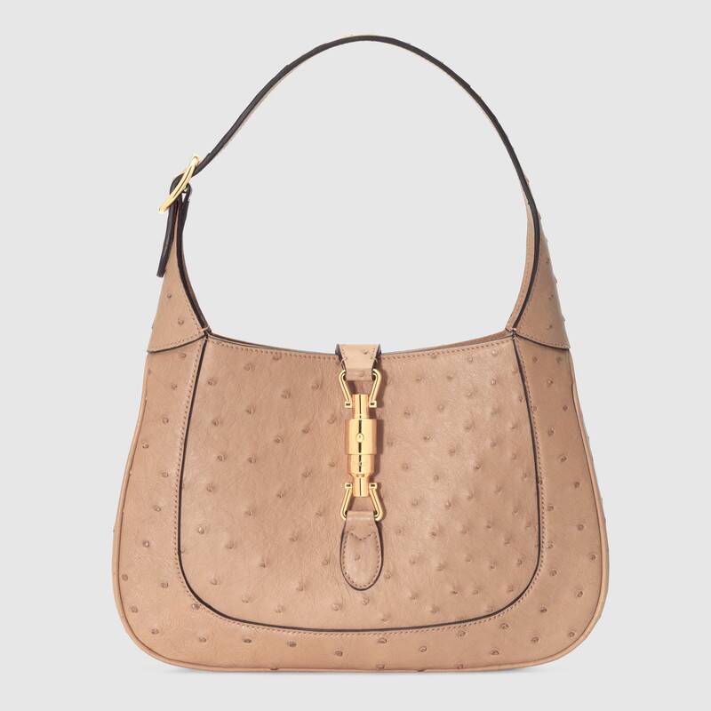Gucci Jackie 1961 Small Shoulder Bag Tan Ostrich Leather