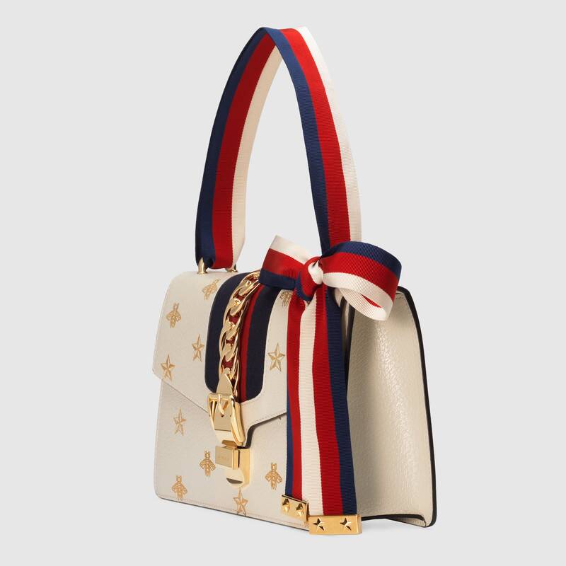 Gucci Sylvie Bag, Bee Star White Leather Small Shoulder