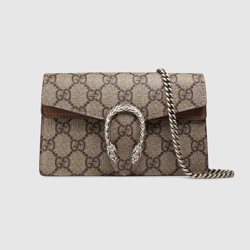 Gucci Dionysus GG Supreme Super Bag Taupe Suede