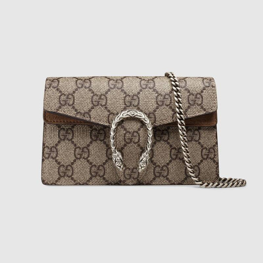 Gucci Dionysus GG Supreme Super Bag Taupe Suede