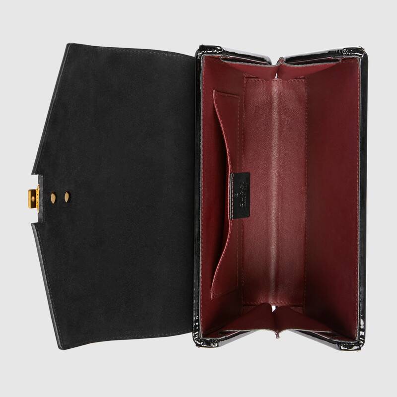 Gucci Sylvie 1969 mini Patent Leather Top Handle Bag Black