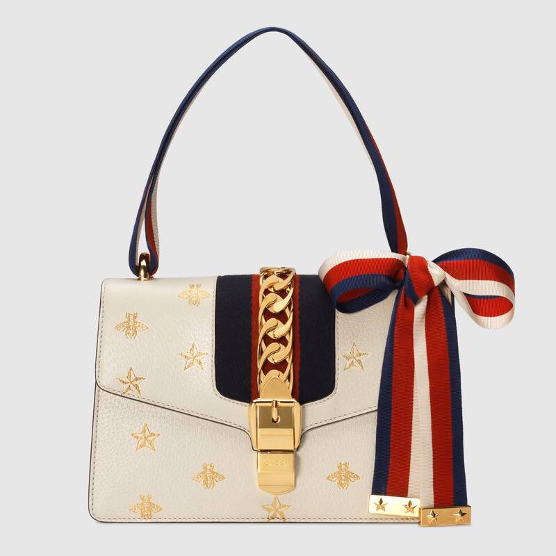 Gucci Sylvie Bag, Bee Star White Leather Small Shoulder