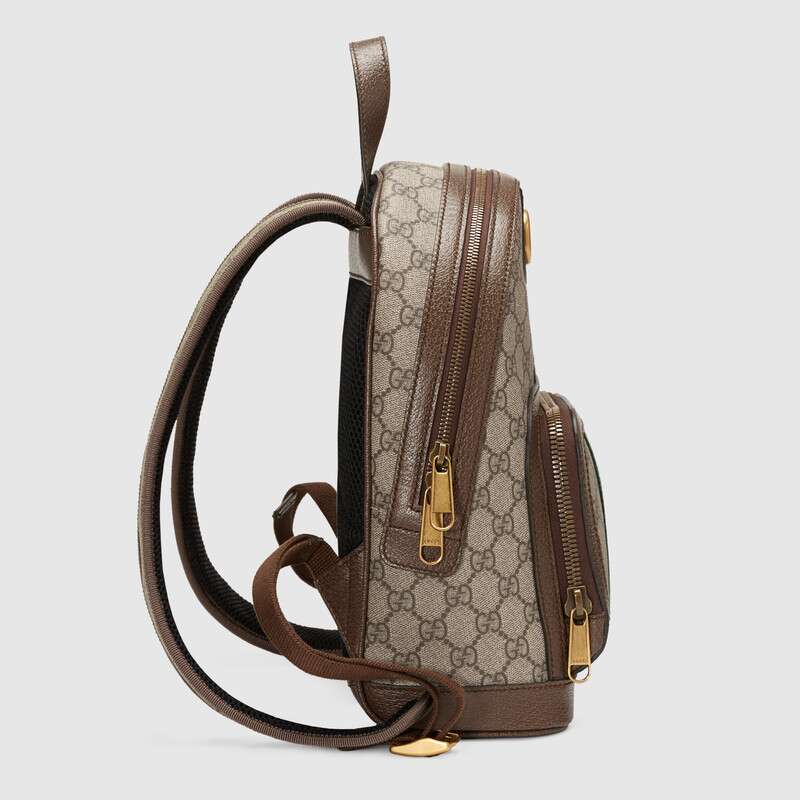 Gucci Ophidia Small Backpack, Brown Leather, GG Canvas