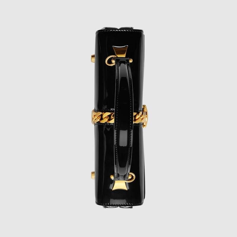 Gucci Sylvie 1969 mini Patent Leather Top Handle Bag Black