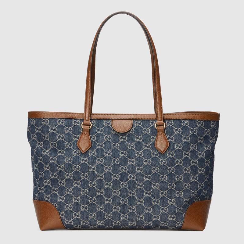 Gucci Ophidia GG Tote, Medium Dark Blue Ivory Denim