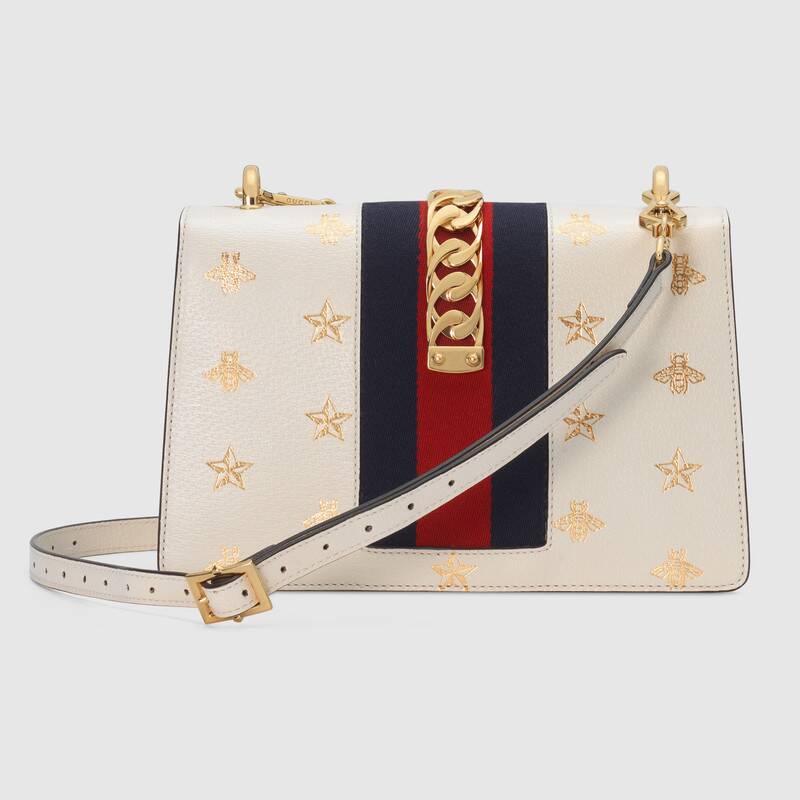 Gucci Sylvie Bag, Bee Star White Leather Small Shoulder