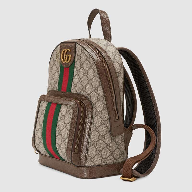 Gucci Ophidia Small Backpack, Brown Leather, GG Canvas
