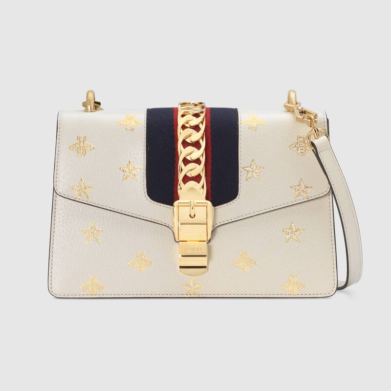 Gucci Sylvie Bag, Bee Star White Leather Small Shoulder