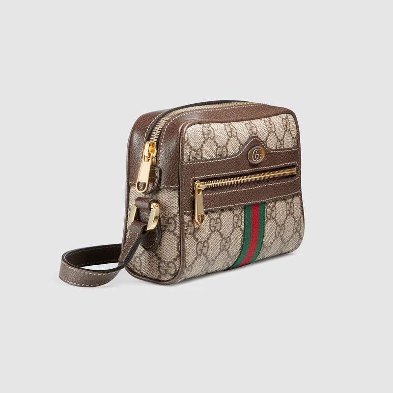 GG Supreme Mini Bag, Ophidia Brown Leather, Beige Canvas