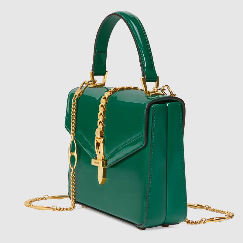 Gucci Sylvie 1969 bag, Patent Leather Mini, Emerald Green