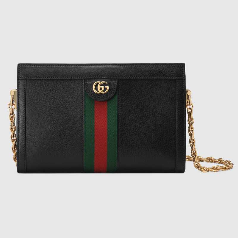 Black Ophidia Shoulder Bag, Small Gucci Leather, Gold Hardware