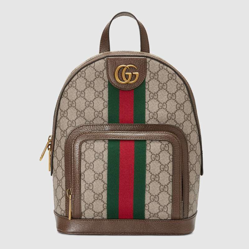 Gucci Ophidia Small Backpack, Brown Leather, GG Canvas