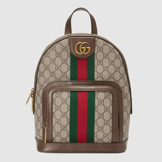 Gucci Ophidia Small Backpack, Brown Leather, GG Canvas