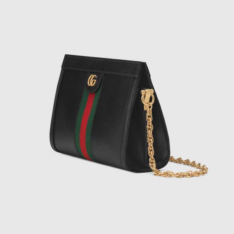 Black Ophidia Shoulder Bag, Small Gucci Leather, Gold Hardware