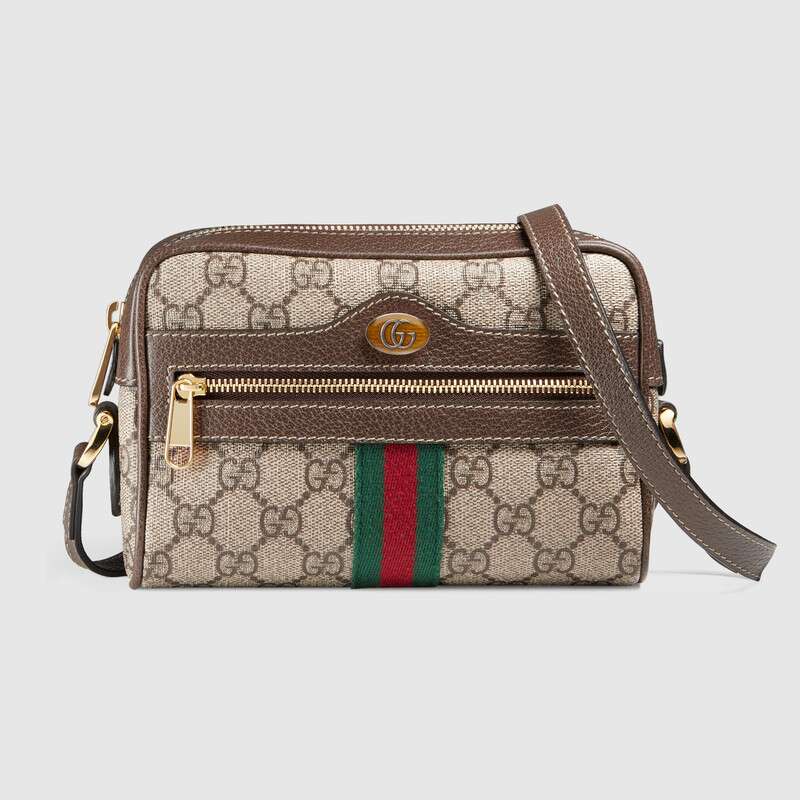 GG Supreme Mini Bag, Ophidia Brown Leather, Beige Canvas