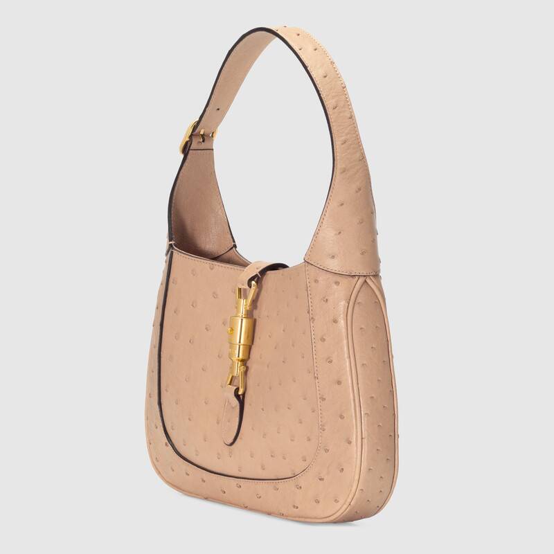 Gucci Jackie 1961 Small Shoulder Bag Tan Ostrich Leather