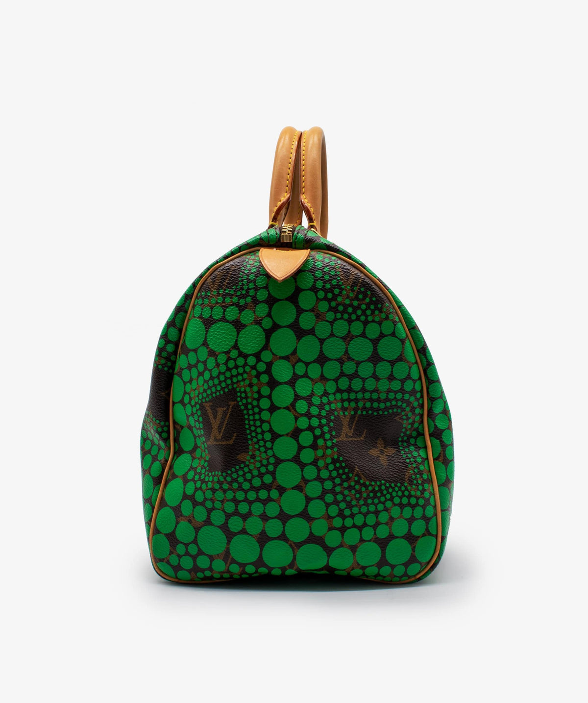 LV Kusama Speedy Bag, Brown Green Canvas, 30cm Handbag