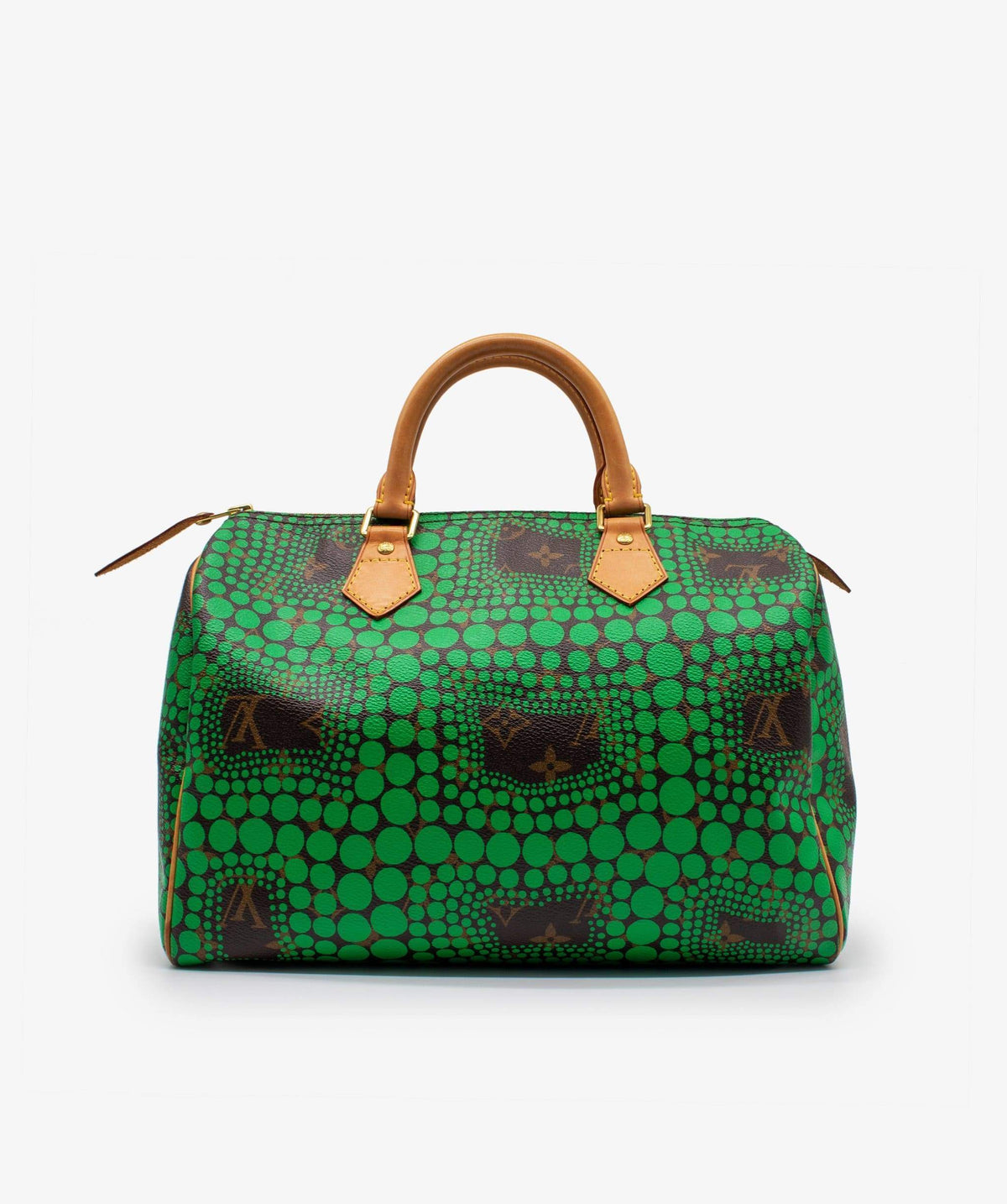 LV Kusama Speedy Bag, Brown Green Canvas, 30cm Handbag