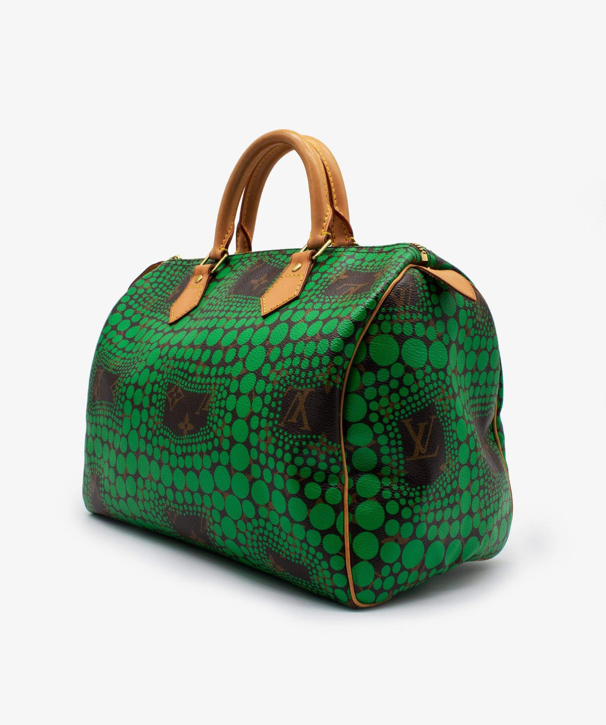 LV Kusama Speedy Bag, Brown Green Canvas, 30cm Handbag