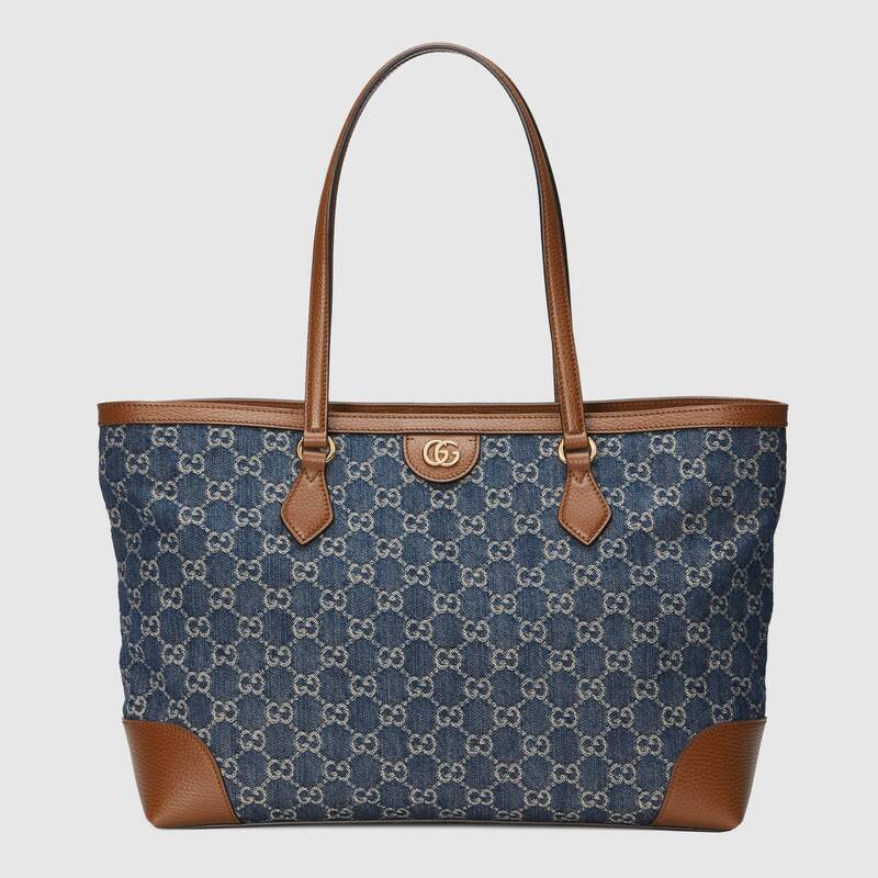 Gucci Ophidia GG Tote, Medium Dark Blue Ivory Denim