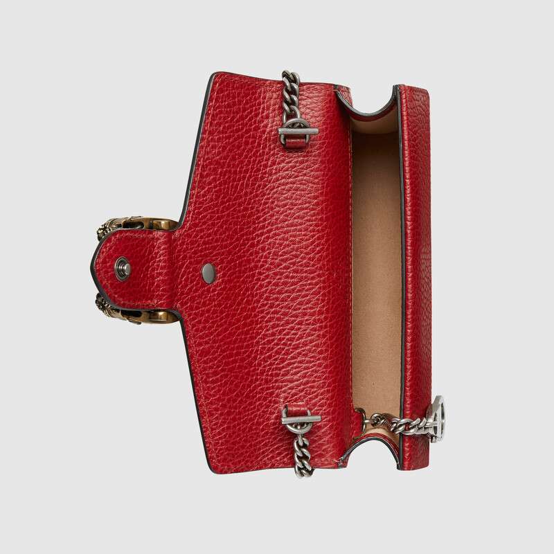 Gucci Dionysus Leather Super Mini Bag Hibiscus Red Leather