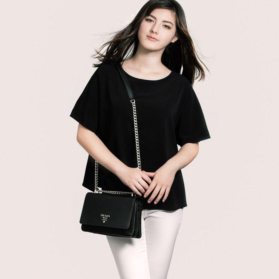 Saffiano Leather Clutch, Medium Prada Bag, Black