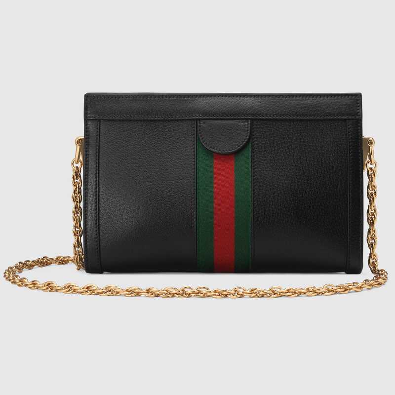 Black Ophidia Shoulder Bag, Small Gucci Leather, Gold Hardware