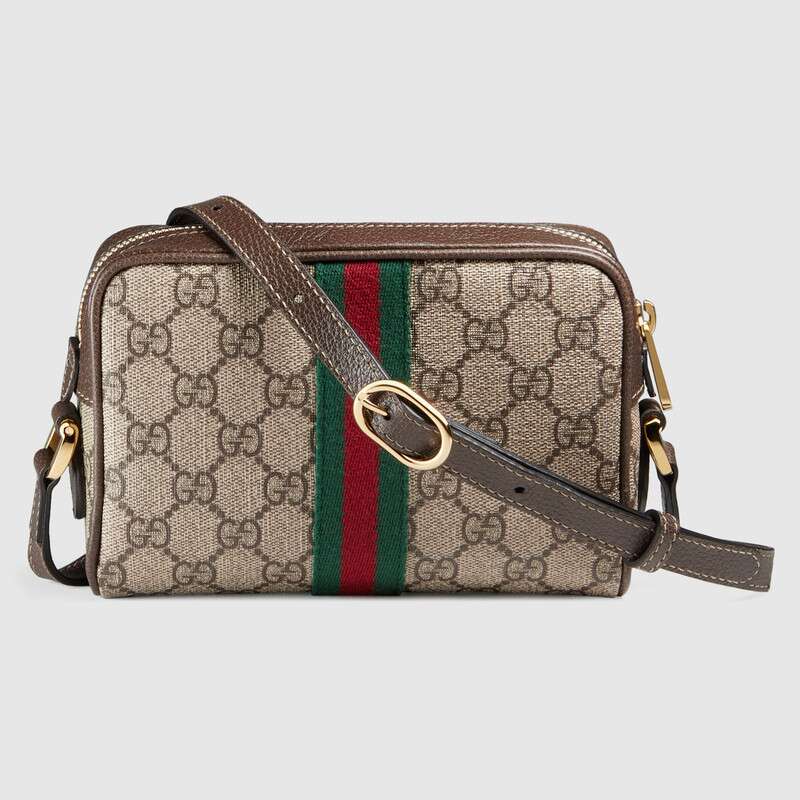 GG Supreme Mini Bag, Ophidia Brown Leather, Beige Canvas
