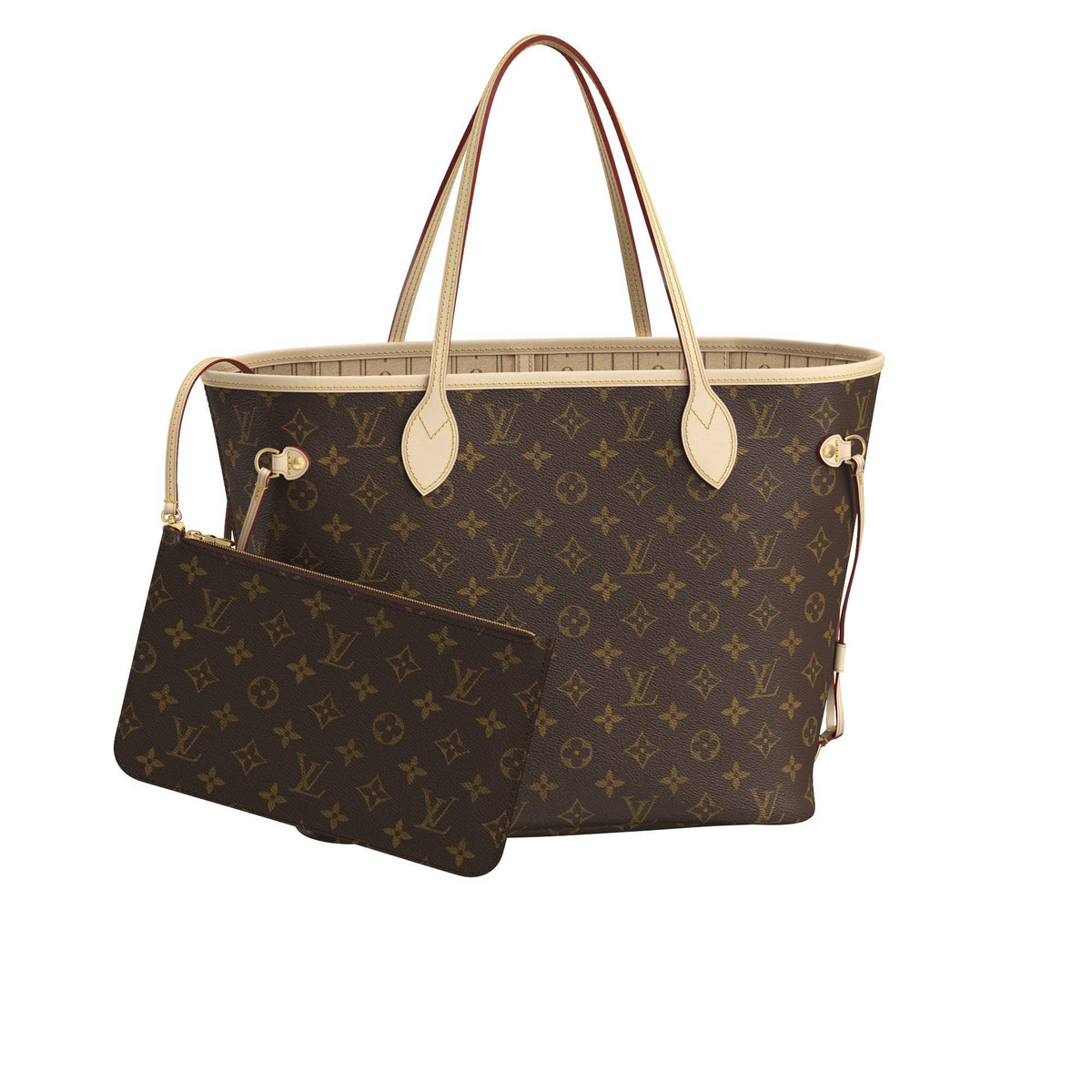 Louis Vuitton Neverfull MM, Monogram Canvas Tote, Cowhide Trim