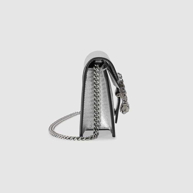 Gucci Dionysus Super Mini Bag Silver Lamé Leather