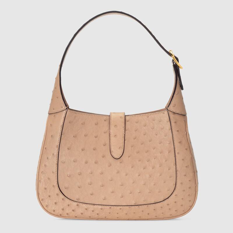 Gucci Jackie 1961 Small Shoulder Bag Tan Ostrich Leather